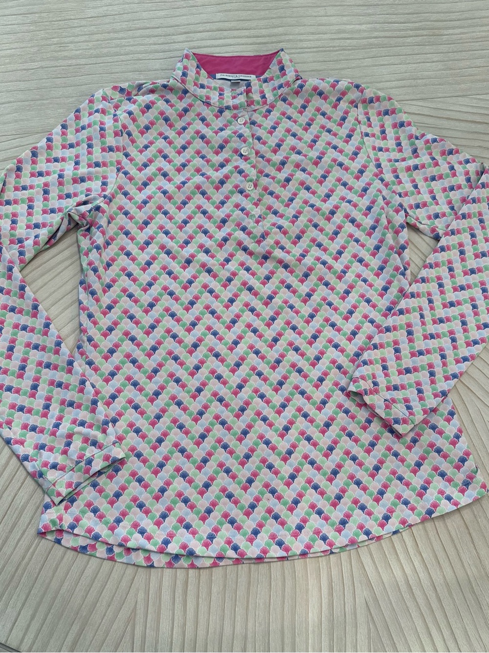 Fairway & Greene Multicolor Pink Blue Green Patterned Long-Sleeve Top